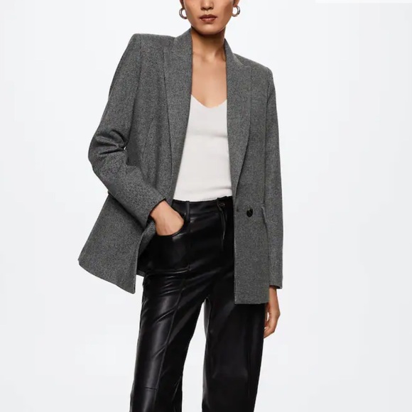 NWT Mango Houndstooth Wool-blend blazer XL - Picture 2 of 6